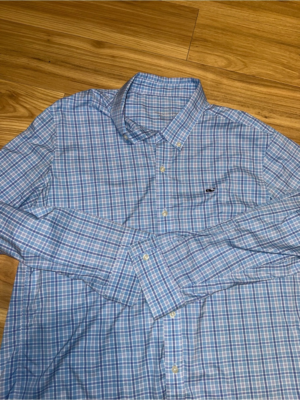 Vineyard Vines Light Blue Plaid Button-Down Shirt performance Dress Shirt LARGE - Picture 3 of 4